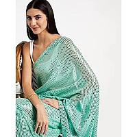 Florely Womens Pure Georgette sequence saree with unstiched blouse piece(Free size) (Pista)