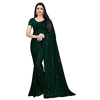 Florely Womens Pure Georgette sequence saree with unstiched blouse piece(Free size) (Green)