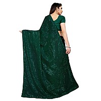 Florely Womens Pure Georgette sequence saree with unstiched blouse piece(Free size) (Green)