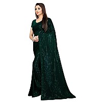 Florely Womens Pure Georgette sequence saree with unstiched blouse piece(Free size) (Green)