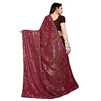 Florely Womens Pure Georgette sequence saree with unstiched blouse piece(Free size) (Marron)