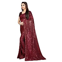 Florely Womens Pure Georgette sequence saree with unstiched blouse piece(Free size) (Marron)