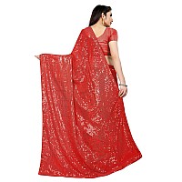 Florely Womens Pure Georgette sequence saree with unstiched blouse piece(Free size) (Red)