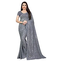 Florely Womens Pure Georgette sequence saree with unstiched blouse piece(Free size) (Grey)