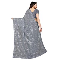 Florely Womens Pure Georgette sequence saree with unstiched blouse piece(Free size) (Grey)