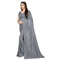 Florely Womens Pure Georgette sequence saree with unstiched blouse piece(Free size) (Grey)