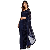 Florely Womens Pure Georgette sequence saree with unstiched blouse piece(Free size) (Blue)