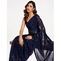 Florely Womens Pure Georgette sequence saree with unstiched blouse piece(Free size) (Blue)