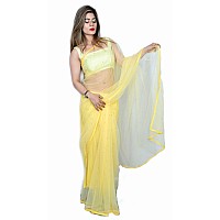 Wardrobe Luxury Womens Net Saree with Blouse Piece WL038 Yellow