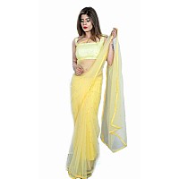 Wardrobe Luxury Womens Net Saree with Blouse Piece WL038 Yellow