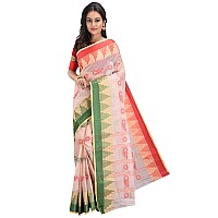 RAJ SAREE HOUSE Womens Traditional Pure Cotton Bengali Handloom Tant Saree without Blouse Piece - (Biscuit)