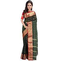 RAJ SAREE HOUSE Womens Pure Cotton Traditional Bengali Tant Saree without Blouse Piece Bottle Green