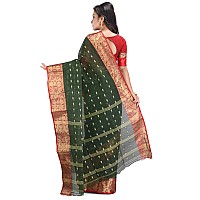 RAJ SAREE HOUSE Womens Pure Cotton Traditional Bengali Tant Saree without Blouse Piece Bottle Green