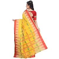 RAJ SAREE HOUSE Womens Traditional Pure Cotton Bengali Handloom Tant Saree without Blouse Piece - (Yellow)