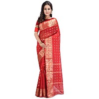 RAJ SAREE HOUSE Womens Traditional Pure Cotton Bengali Handloom Tant Saree without Blouse Piece Red