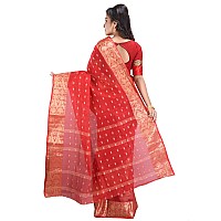 RAJ SAREE HOUSE Womens Traditional Pure Cotton Bengali Handloom Tant Saree without Blouse Piece Red