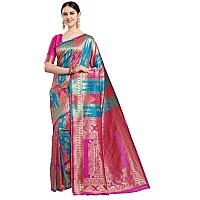 EthnicJunction Womens Silk Blend Rama And Pink Paisley Saree With Blouse Piece(EJ6006-6002-Triangle Kairi-Rama Pink)