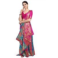 EthnicJunction Womens Silk Blend Rama And Pink Paisley Saree With Blouse Piece(EJ6006-6002-Triangle Kairi-Rama Pink)