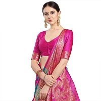 EthnicJunction Womens Silk Blend Rama And Pink Paisley Saree With Blouse Piece(EJ6006-6002-Triangle Kairi-Rama Pink)