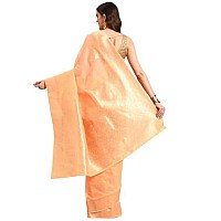 SILK LAND Womens Cotton Kota Silk Zari Woven Thread Saree With Unstitched Blouse Piece(Peach)