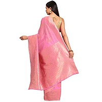 SILK LAND Womens Cotton Kota Silk Golden Zari Saree With Unstitched Blouse Piece(Pink)