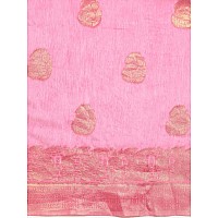 SILK LAND Womens Cotton Kota Silk Golden Zari Saree With Unstitched Blouse Piece(Pink)