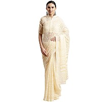 AKHILAM Womens Brasso Saree with Blouse Piece (Fashion_MSKR01F_Ivory, Cream)