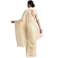 AKHILAM Womens Brasso Saree with Blouse Piece (Fashion_MSKR01F_Ivory, Cream)