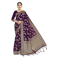 Vardha Womens Banarasi Art Silk Saree with Unstitched Blouse Piece - Zari Woven Work Sarees for Wedding (Paneri, 4, Purple)