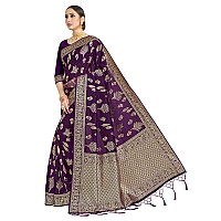 Vardha Womens Banarasi Art Silk Saree with Unstitched Blouse Piece - Zari Woven Work Sarees for Wedding (Paneri, 4, Purple)