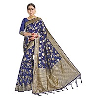 Vardha Womens Banarasi Art Silk Saree with Unstitched Blouse Piece - Zari Woven Work Sarees for Wedding (Paneri, 5, Blue)