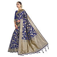 Vardha Womens Banarasi Art Silk Saree with Unstitched Blouse Piece - Zari Woven Work Sarees for Wedding (Paneri, 5, Blue)