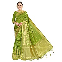 Vardha Womens Banarasi Art Silk Saree with Unstitched Blouse Piece - Zari Woven Work Sarees for Wedding (Paneri, 31, Olive Green)