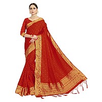 Vardha Womens Banarasi Satin Silk Saree with Unstitched Blouse Piece - Zari Woven Work Sarees for Wedding (172, Red)