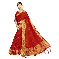 Vardha Womens Banarasi Satin Silk Saree with Unstitched Blouse Piece - Zari Woven Work Sarees for Wedding (172, Red)