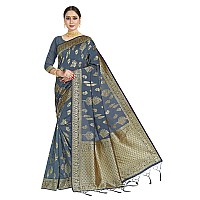 Vardha Womens Banarasi Art Silk Saree with Unstitched Blouse Piece - Zari Woven Work Sarees for Wedding (Paneri, 18, Grey)