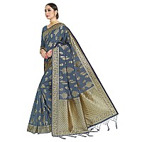 Vardha Womens Banarasi Art Silk Saree with Unstitched Blouse Piece - Zari Woven Work Sarees for Wedding (Paneri, 18, Grey)