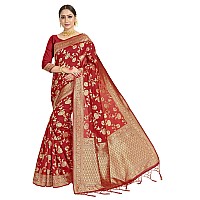 Vardha Womens Banarasi Art Silk Saree with Unstitched Blouse Piece - Zari Woven Work Sarees for Wedding (Paneri, 33, Red)