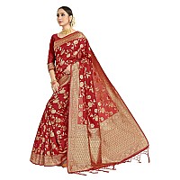 Vardha Womens Banarasi Art Silk Saree with Unstitched Blouse Piece - Zari Woven Work Sarees for Wedding (Paneri, 33, Red)