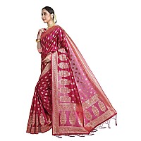 Vardha Womens Banarasi Art Silk Saree with Unstitched Blouse Piece Zari Woven Work Sarees for Wedding Paneri 35 Pink