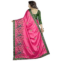 Shreeji Designer Womens Paper Silk Ari Embroidery Work Saree With Jacquard Lace Blouse Piece SD-2235 (Pink Green)