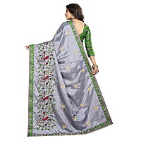 Shreeji Designer Womens Paper Silk Ari Embroidery Work Saree With Jacquard Lace Blouse Piece SD-2235 (Grey Green)