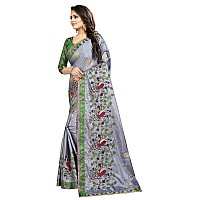 Shreeji Designer Womens Paper Silk Ari Embroidery Work Saree With Jacquard Lace Blouse Piece SD-2235 (Grey Green)