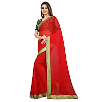 Kashvi Sarees Womens Chiffon Blend Saree With Blouse Piece Kashvi14681Red