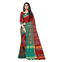 SERONA FABRICS Womens Banarasi Cotton Silk Embroidered Work Saree With Blouse Piece