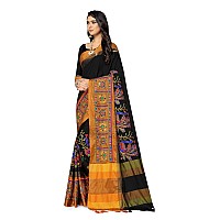 SERONA FABRICS Womens Banarasi Cotton Silk Embroidered Work Saree With Blouse Piece