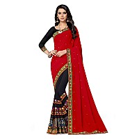 SERONA FABRICS Womens Embroidered Georgette Saree with Blouse Piece (Red - Black)