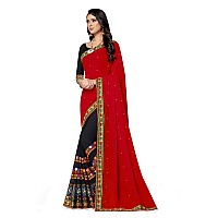 SERONA FABRICS Womens Embroidered Georgette Saree with Blouse Piece (Red - Black)