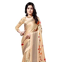 Satrani Womens Crepe Saree With Blouse Piece 1538ST124CreamOne SizeCream