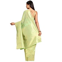 SILK LAND Womens Cotton Kota Silk Gold Copper Zari Saree With Unstitched Blouse Piece(Green)